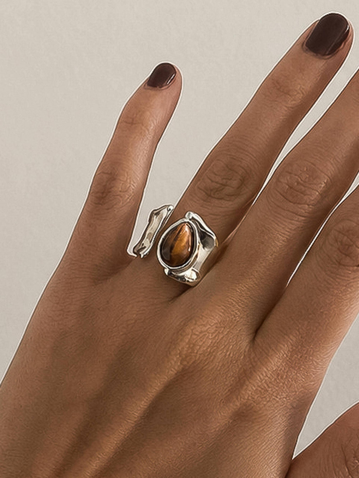 Tiger Eye Statement Ring Silver