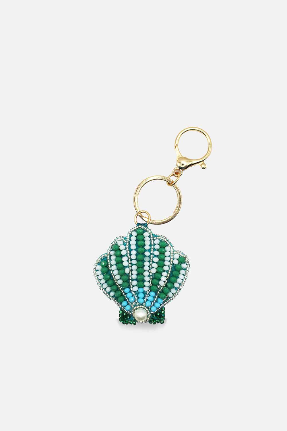 Beaded Bag Charm Blue Seashell