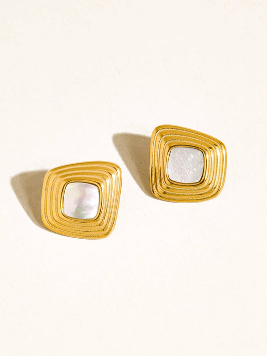 Solenne Square Earrings White