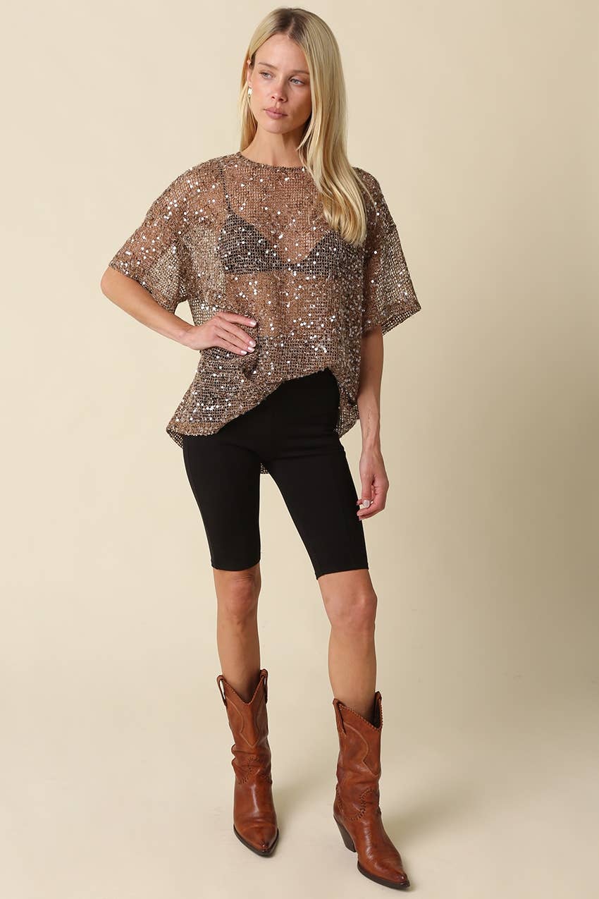 Rena Sequin Mesh Top