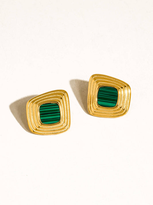 Solenne Square Earrings Green