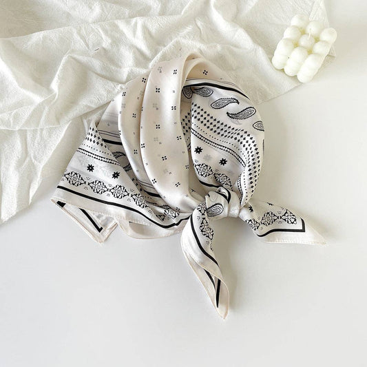 Paisley Print Satin Scarf White