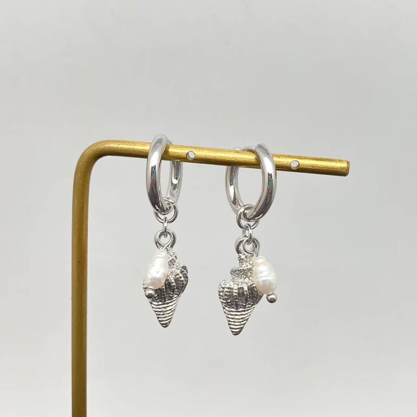Conch Charm Huggies Silver