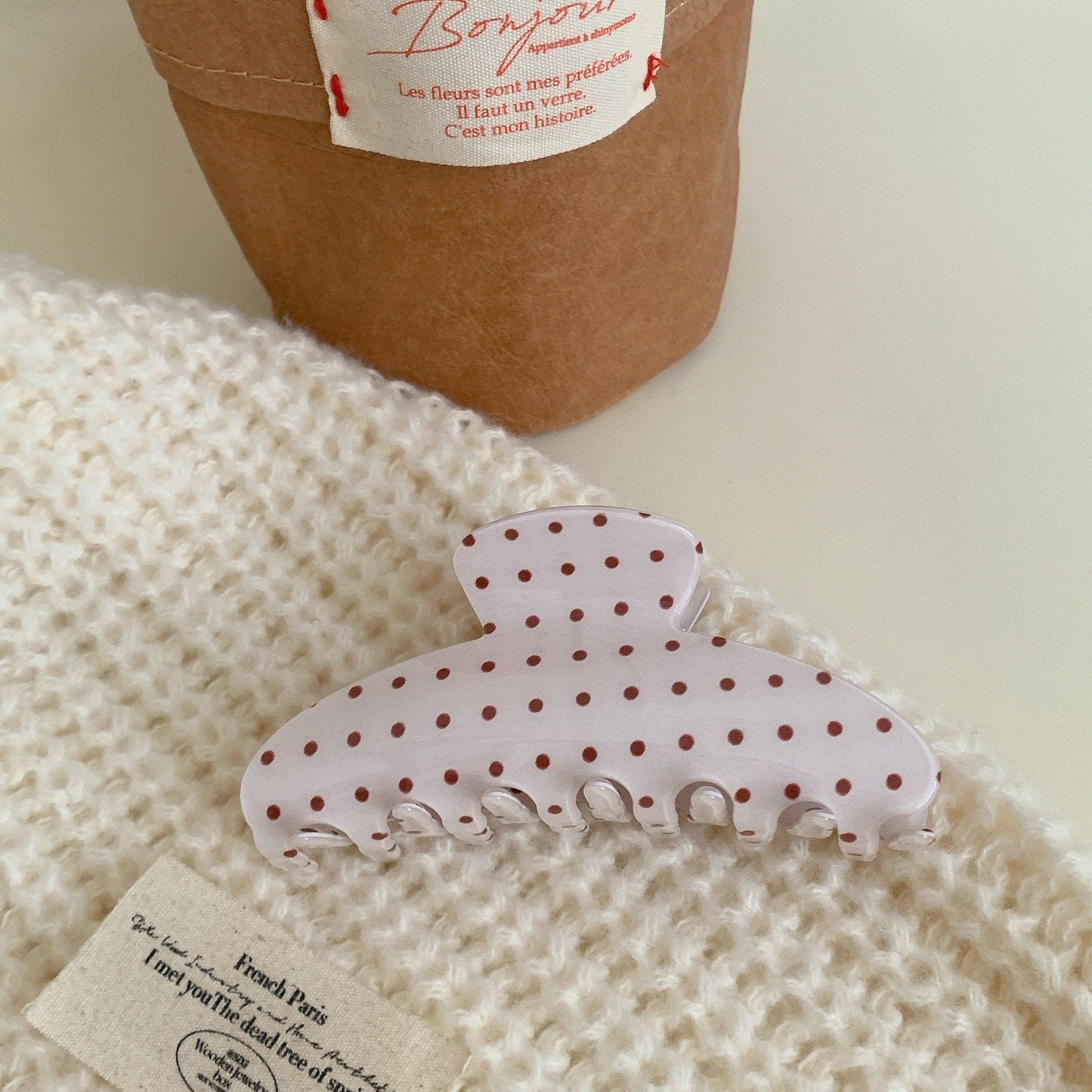 Polka Dot Claw Clip White
