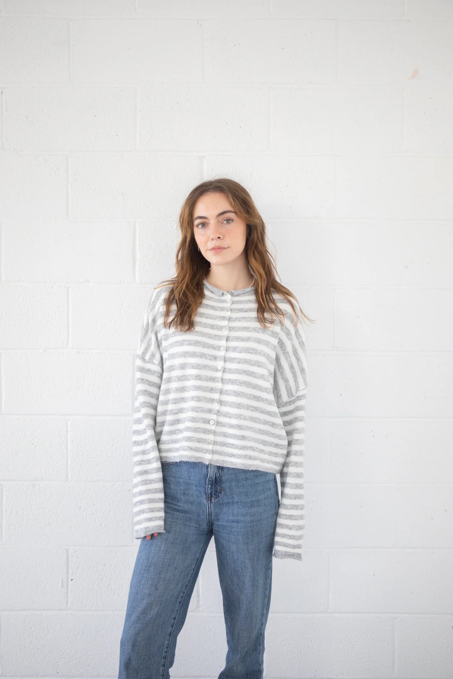 Lainey Cardigan Stripe Grey Cream