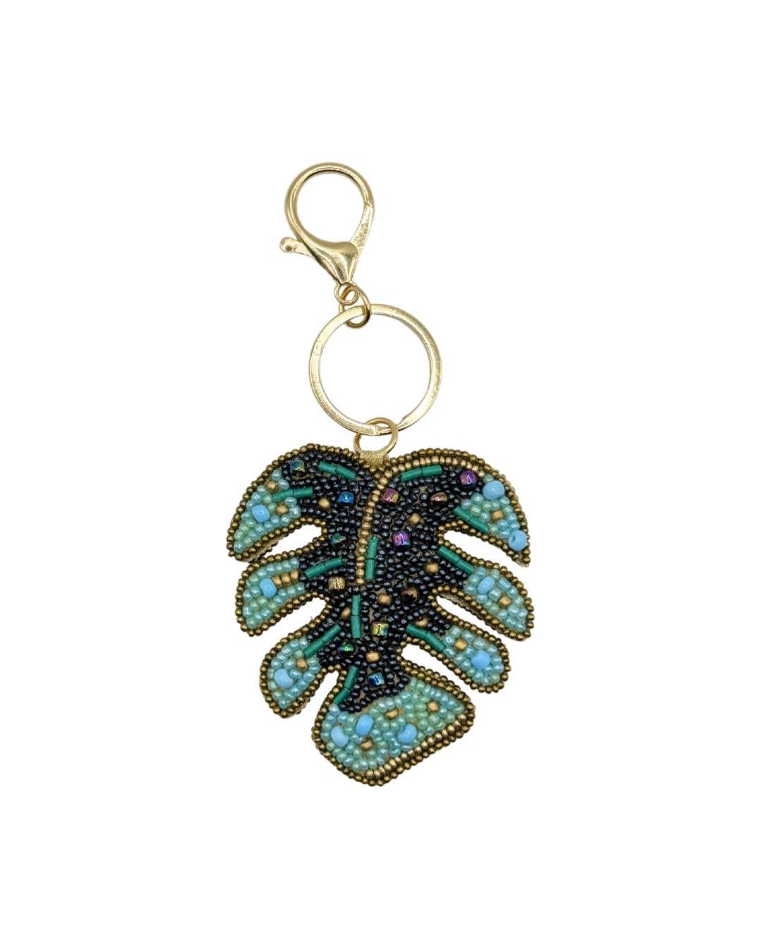 Beaded Bag Charm Leaf