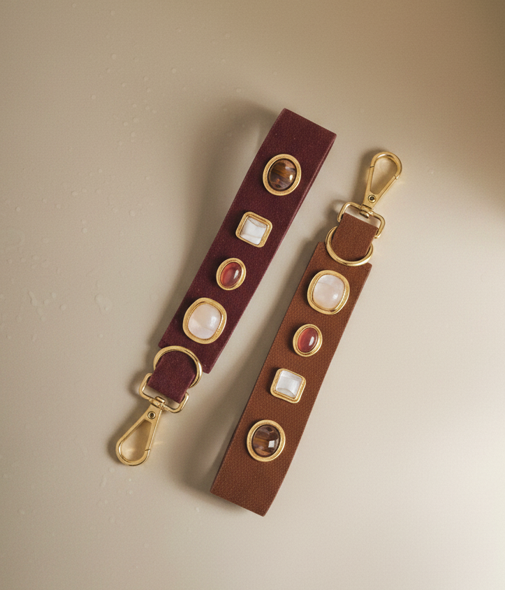 Gemstone Suede Keychain Caramel