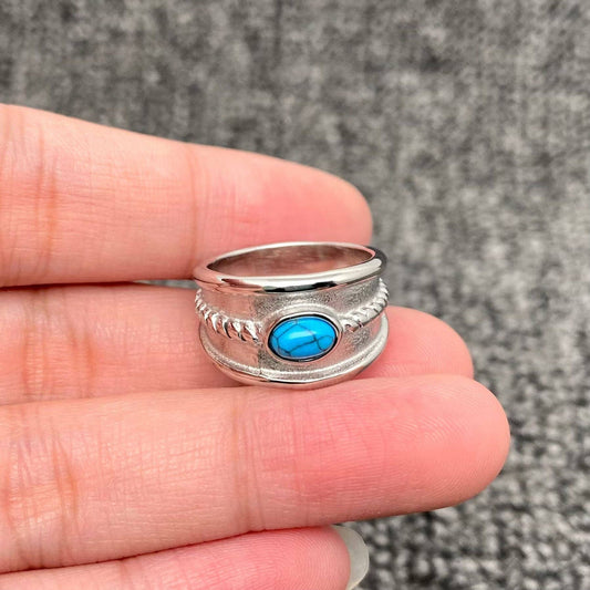 Inlaid Stone Silver Ring