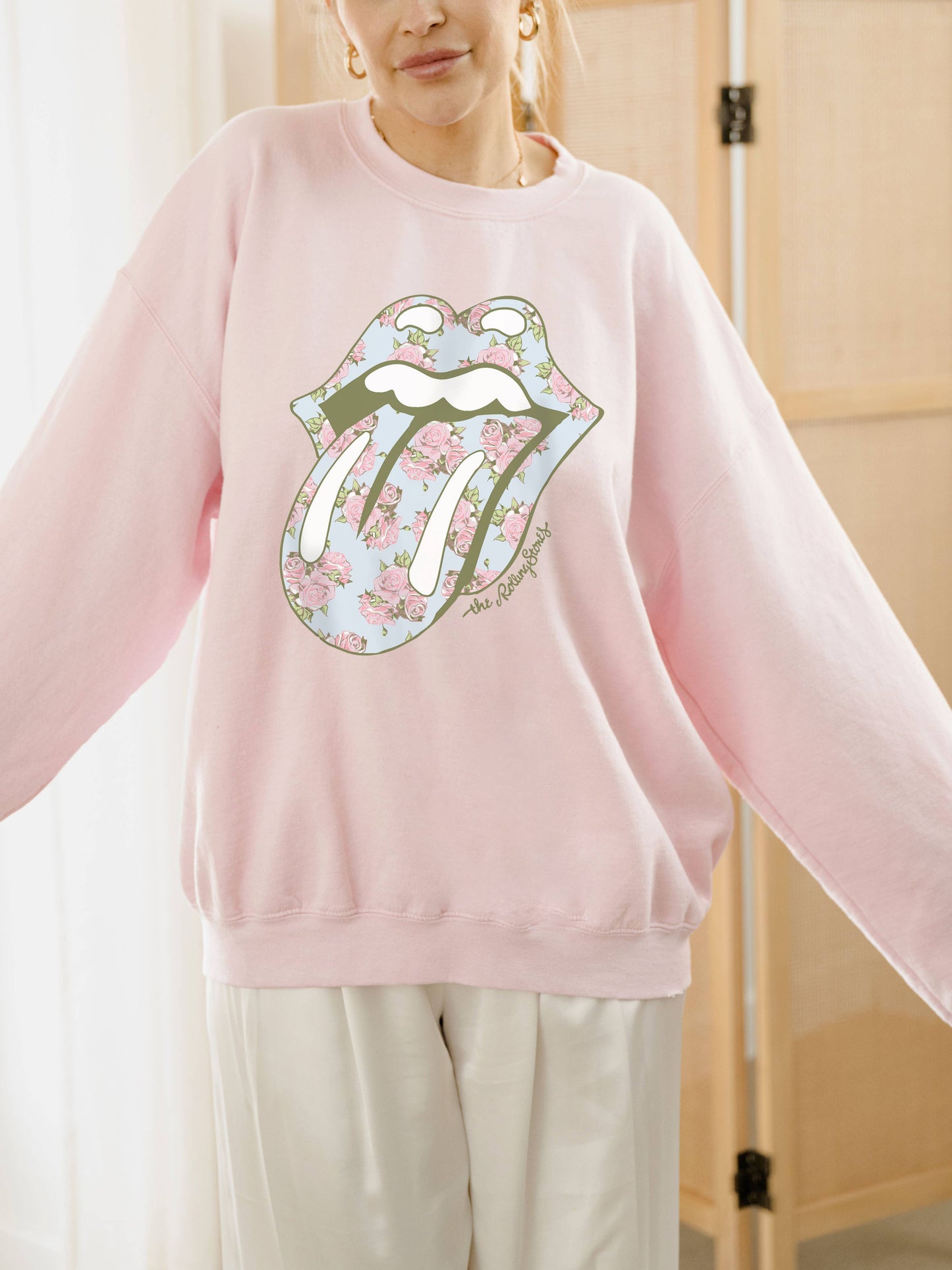 Rolling Stones Floral Lick Thrifted Sweatshirt