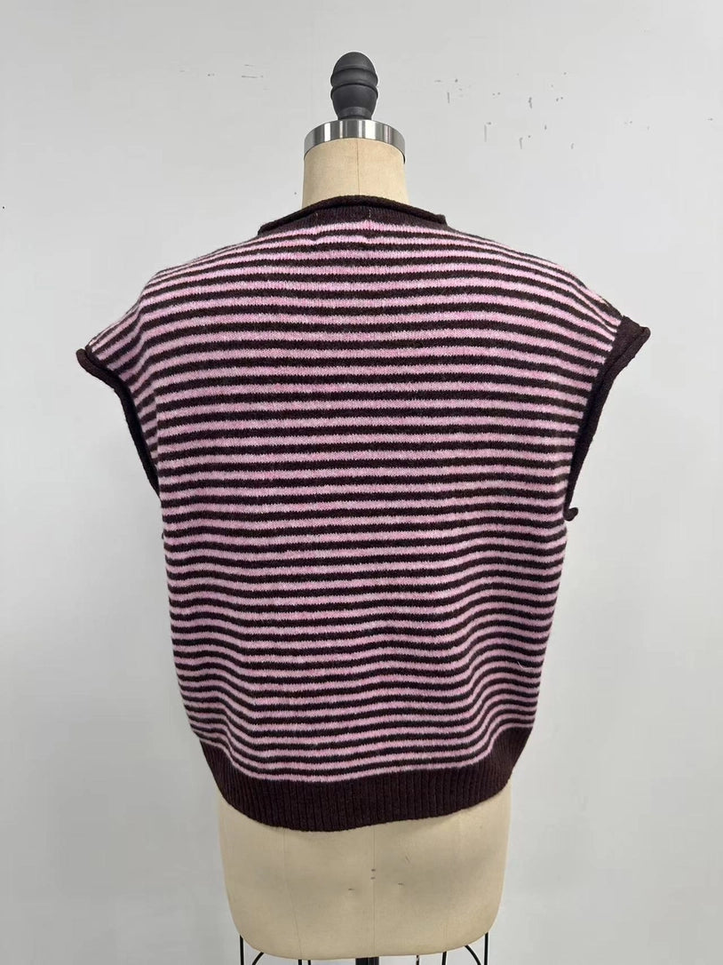 True Tides Cardigan Wine Stripe
