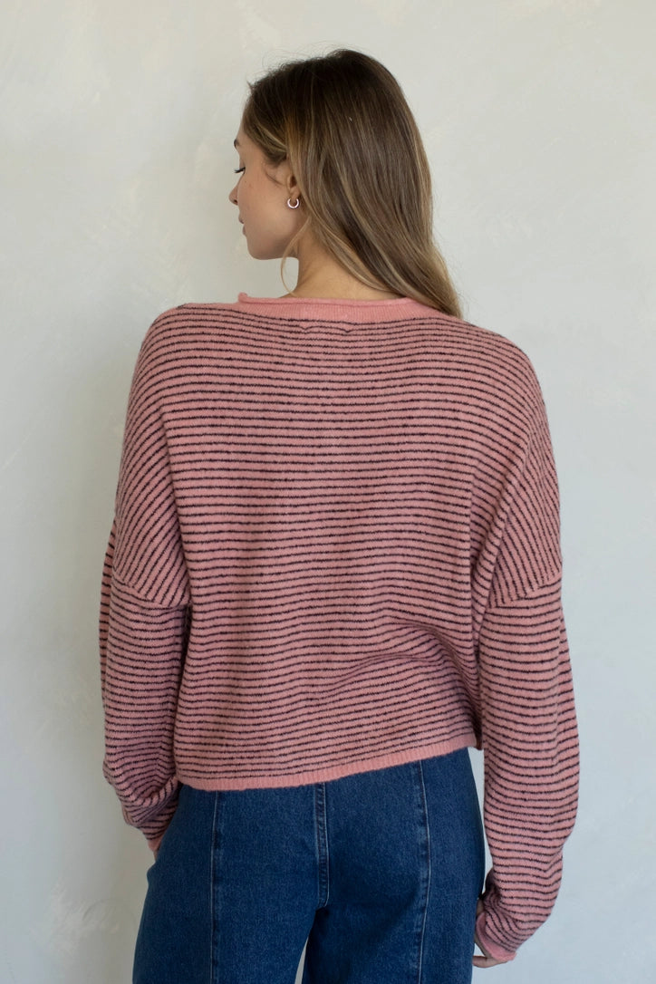 Lainey Cardigan Rose Stripe