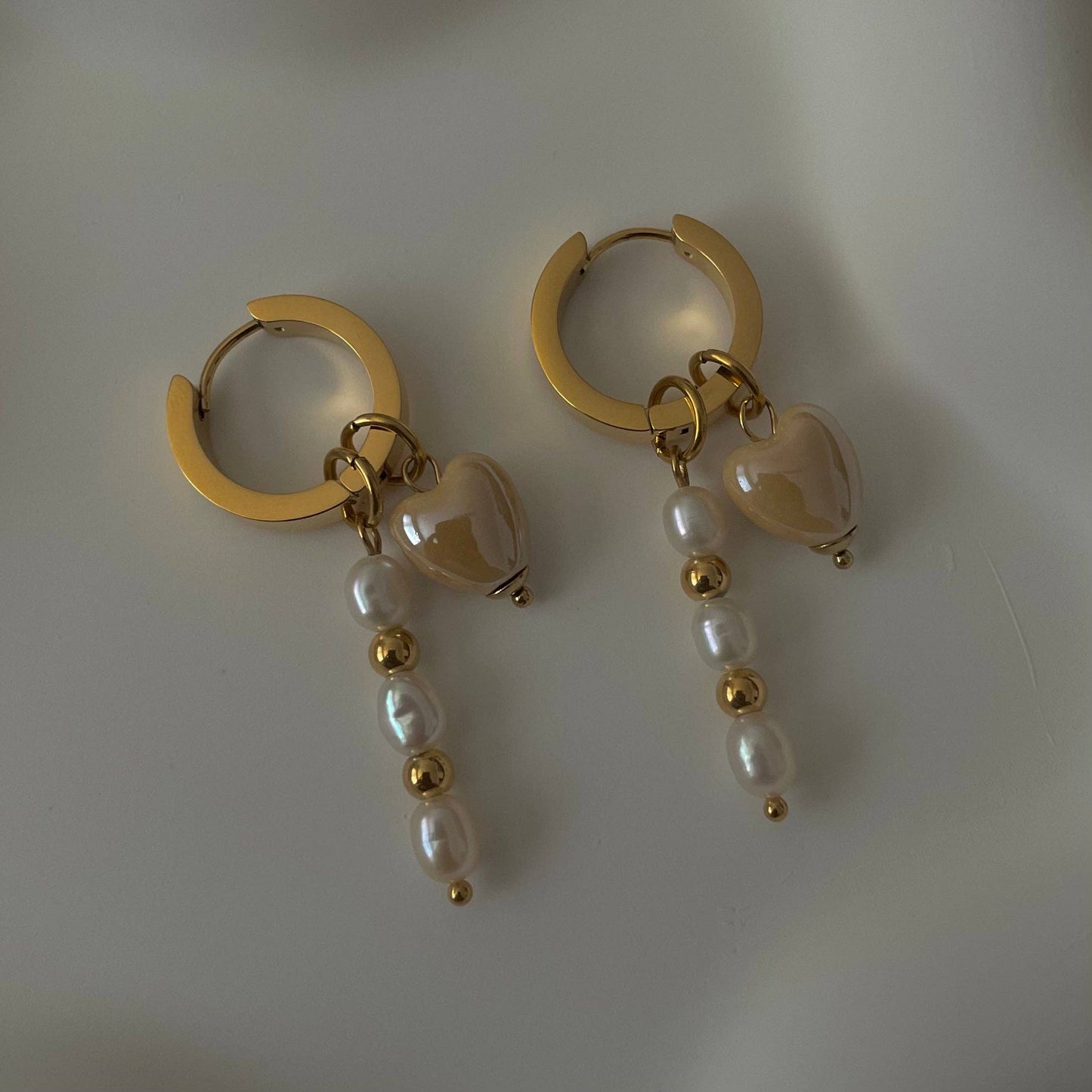 Heart and Pearl Hoops