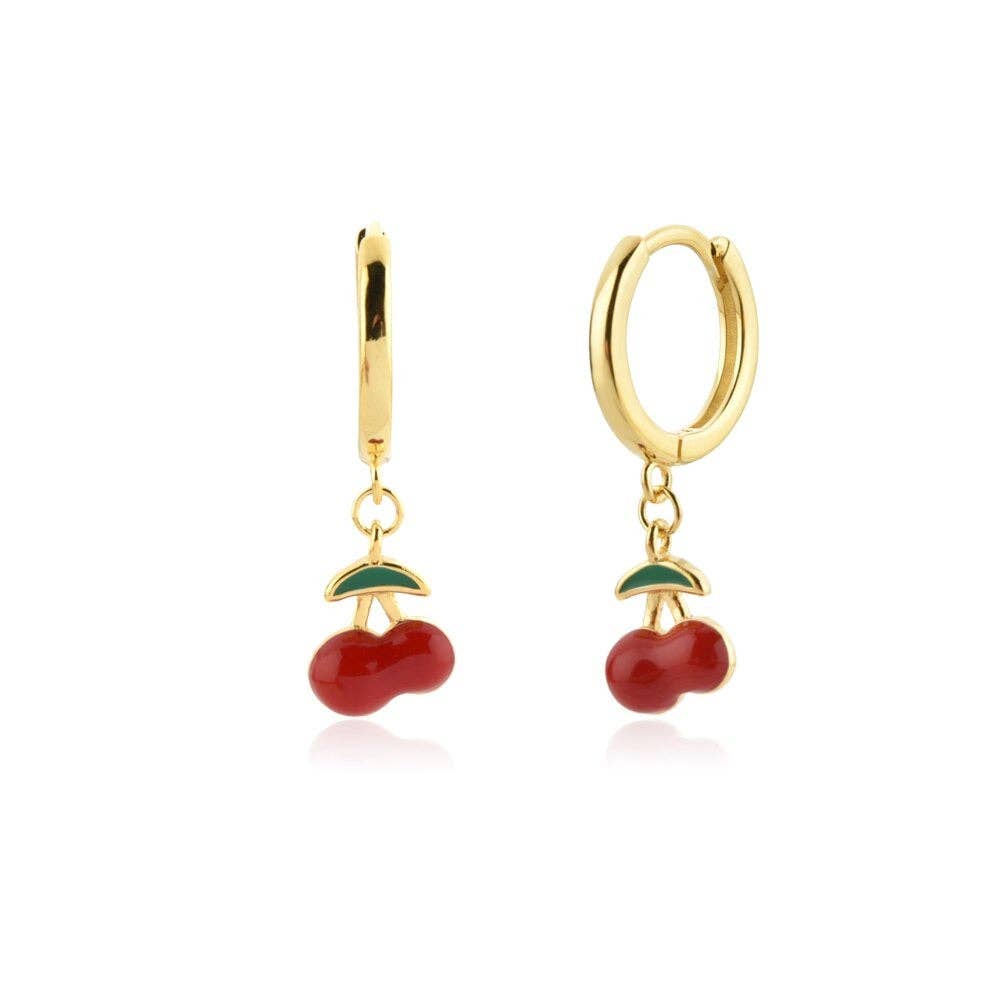 Cherry Enamel Huggies