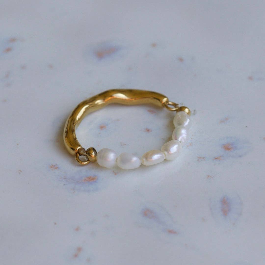 Hubert Pearl/Gold Band Textured Ring