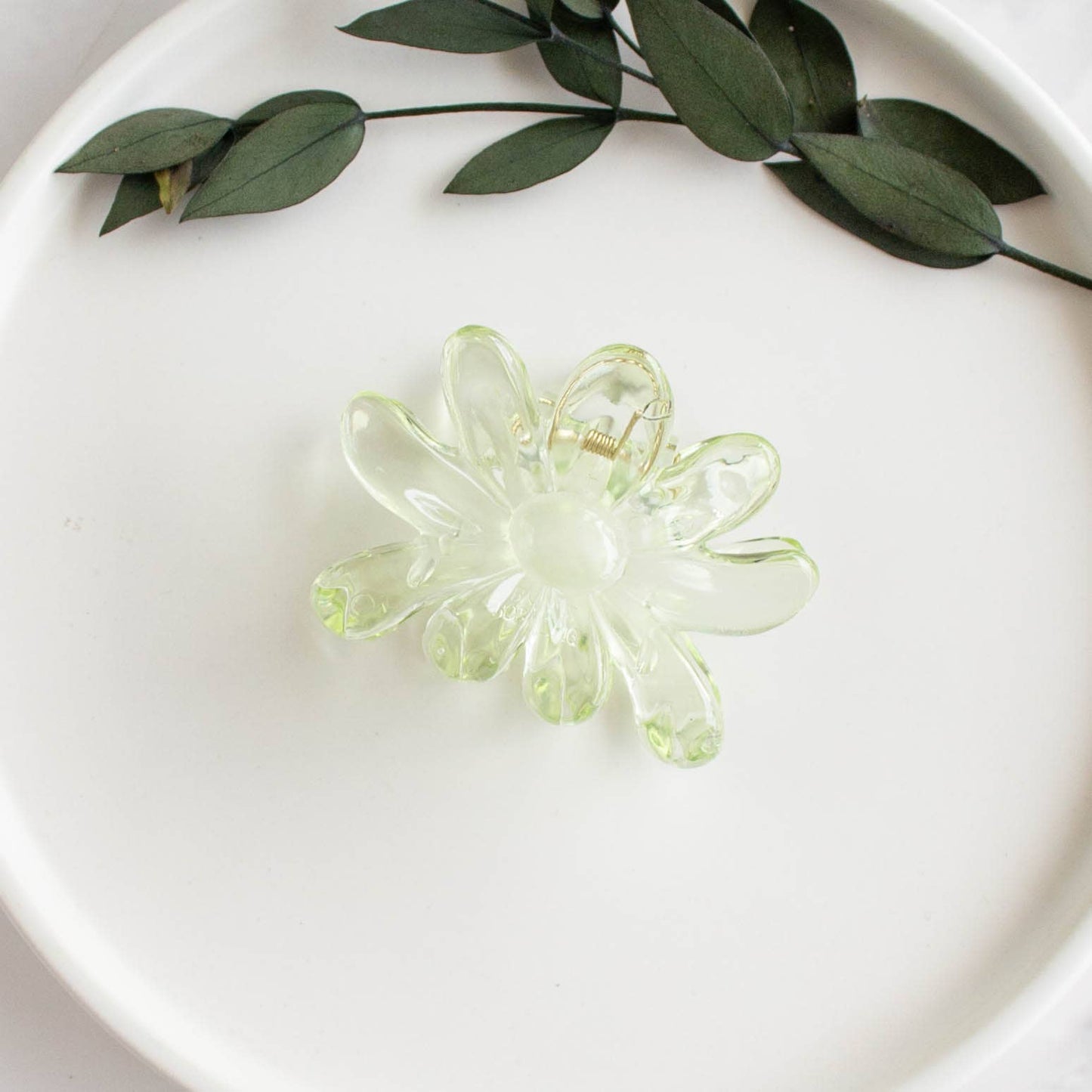 Glossy Green Floral Hair Clip