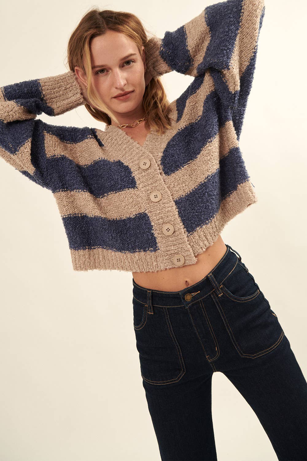 Textured Striped Knit Cardigan