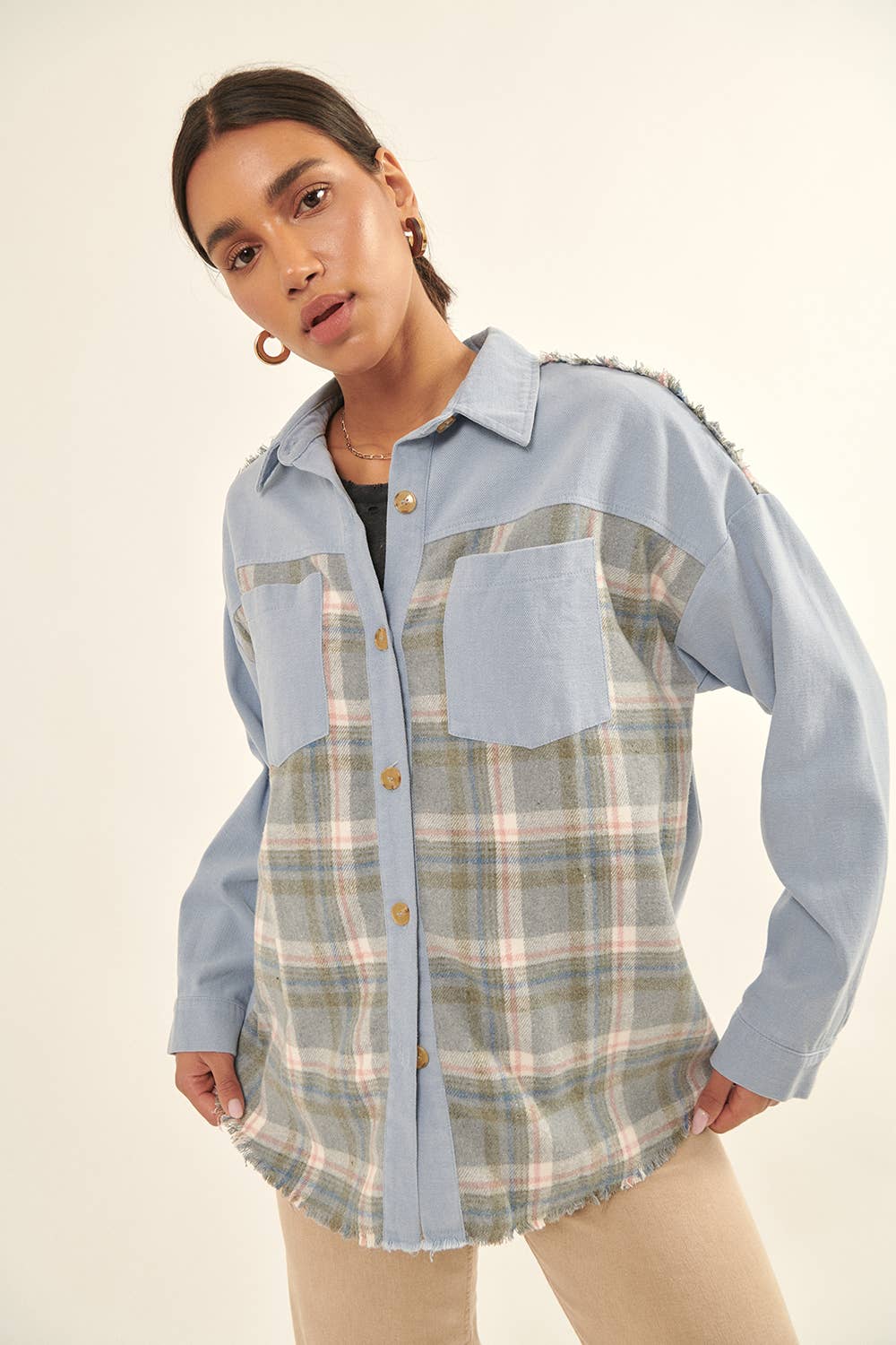 Color Block Plaid Shacket