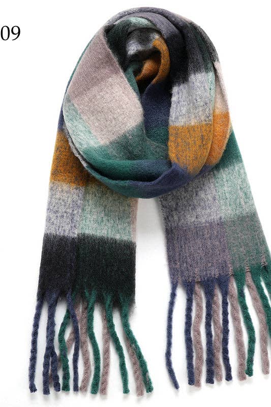 Chunky Oblong Plaid Scarf Black/Stone