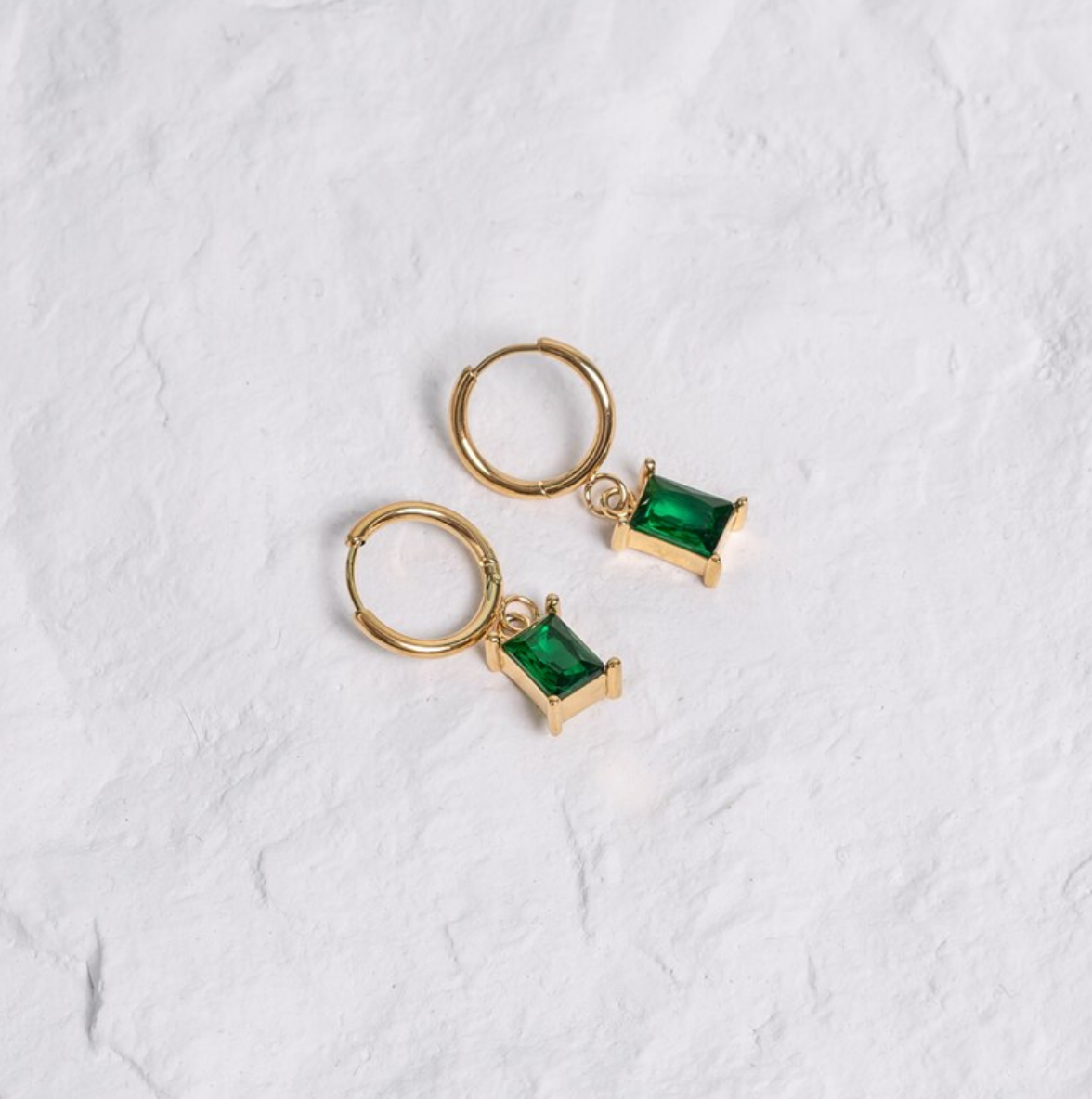 Emerald Charm Gold Huggies