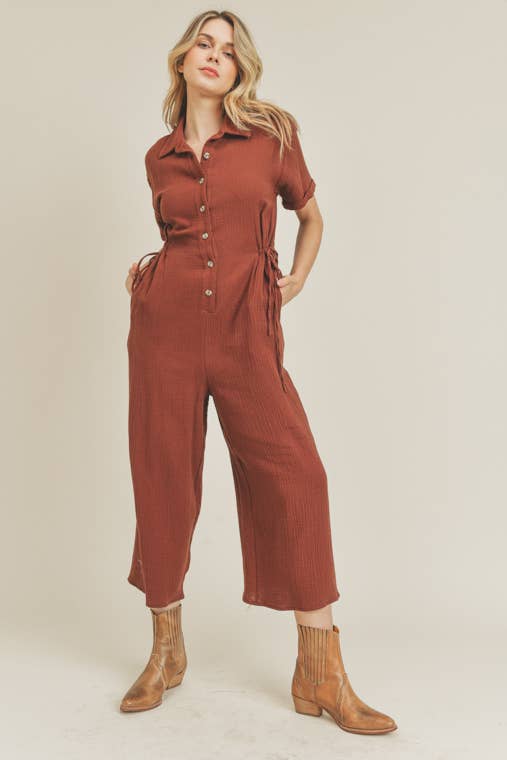 Collared Gauze Jumpsuit