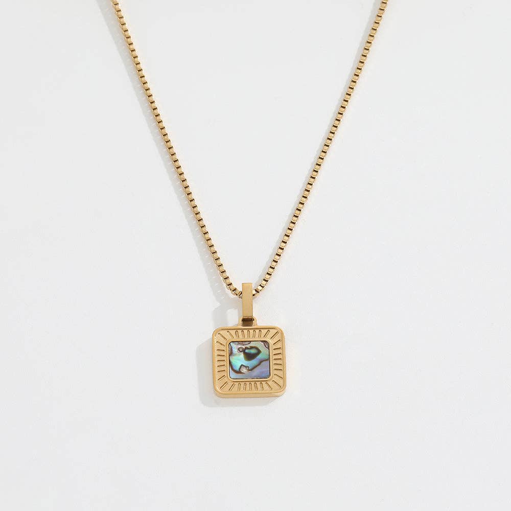 Earl Square Abalone Shell Pendant Necklace