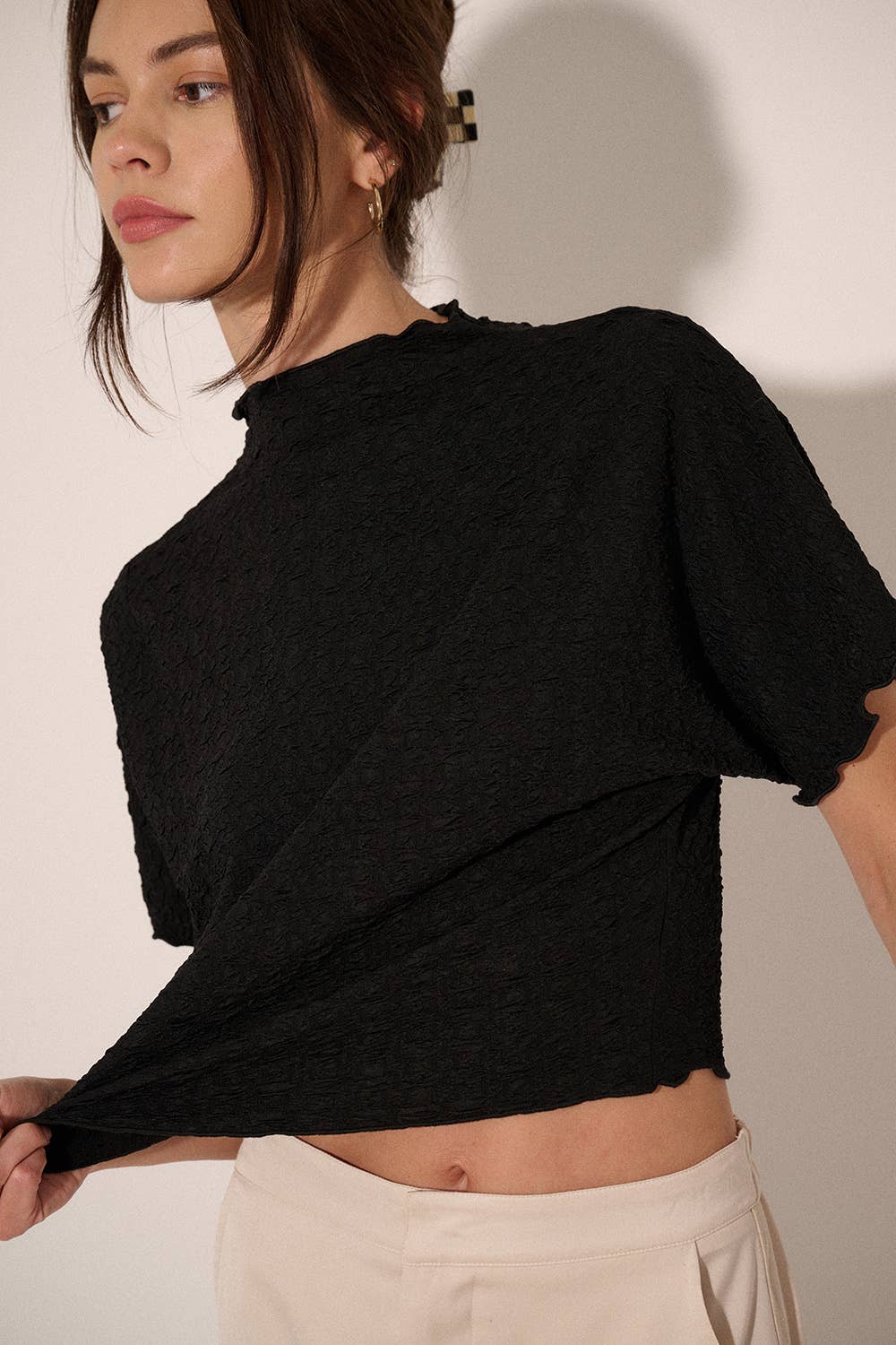 Zoe Mock Neck Popcorn Top
