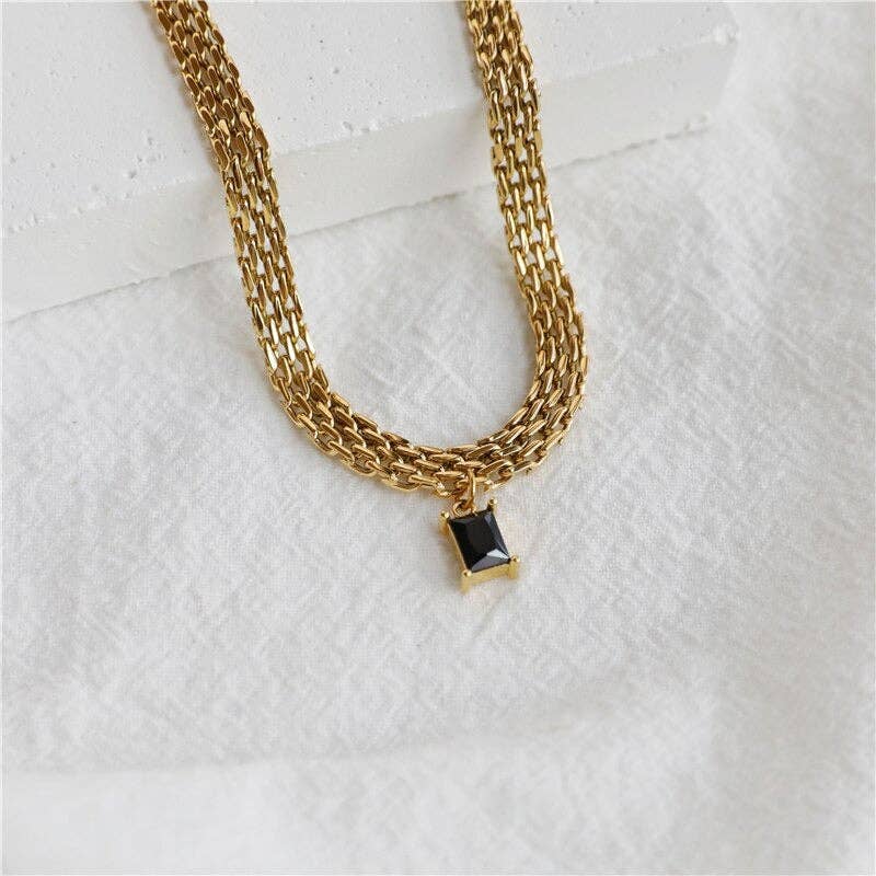 Woven Chain Black Crystal Necklace