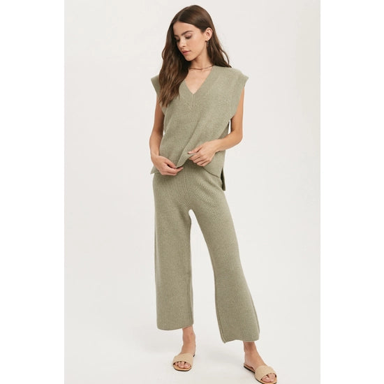 V Neck Sweater Top Olive