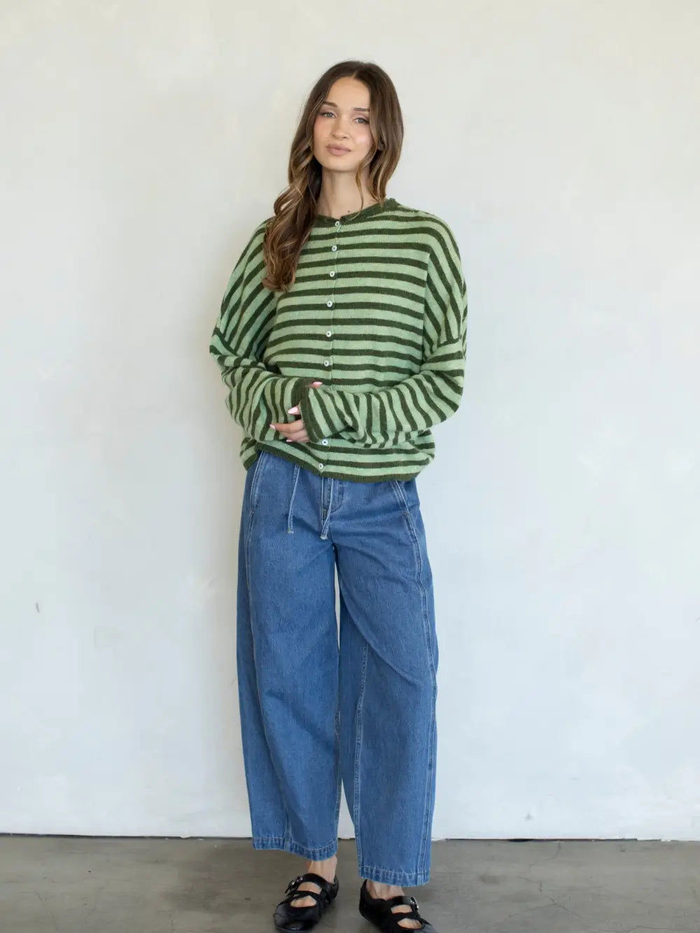Lainey Striped Cardigan Olive