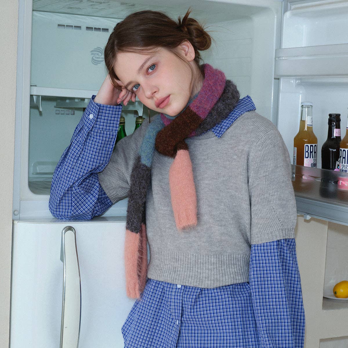 Knit Colorblock Skinny Scarf