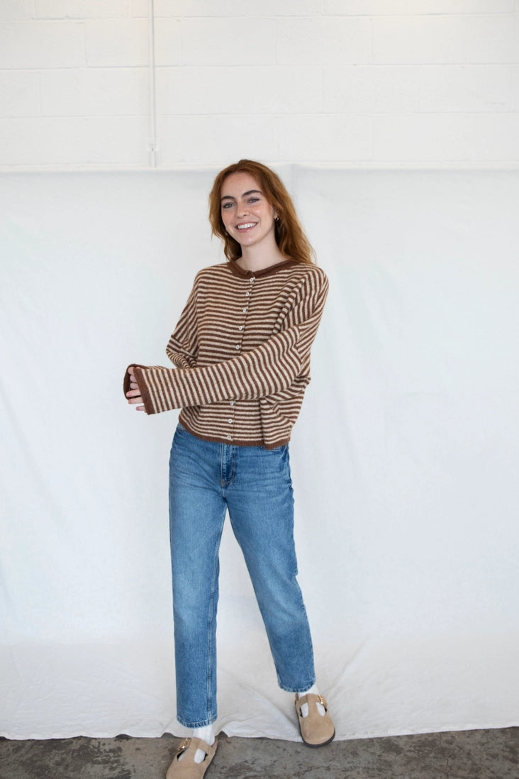 Lainey Cardigan Brown Stripe