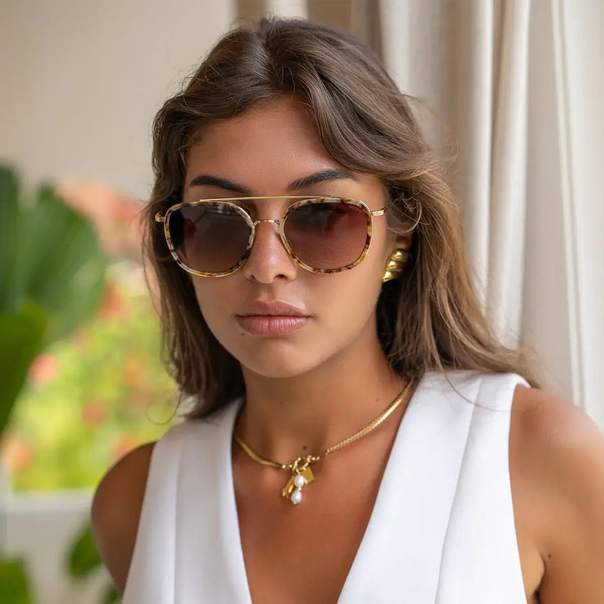 Weston Round Sunglasses Brown Pearl