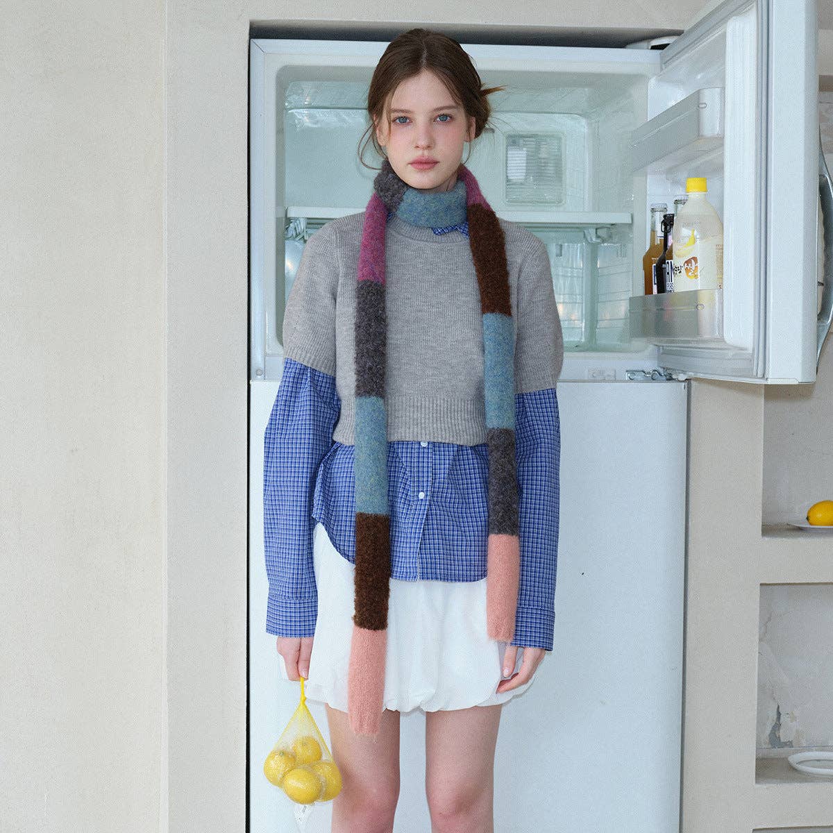 Knit Colorblock Skinny Scarf