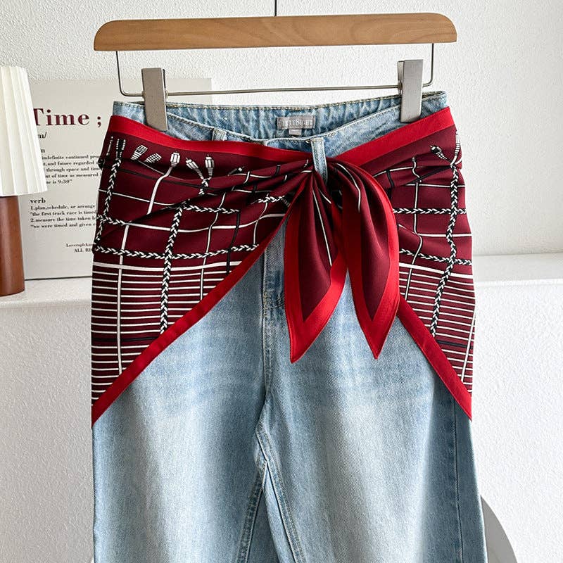 Dipped Shop - Minimalist Striped Cashew Waist Belt Silk Scarf MK2BLW6W6NSI70: C42