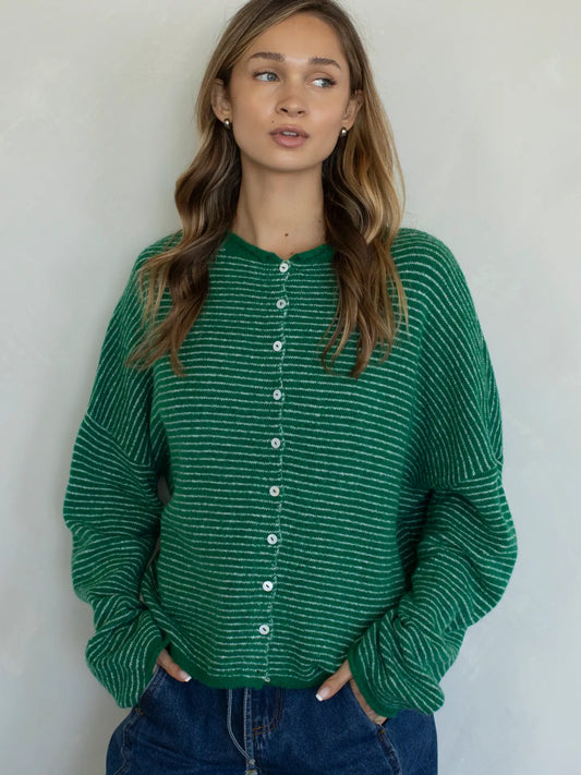 Lainey Cardigan Stripe Kelly Green