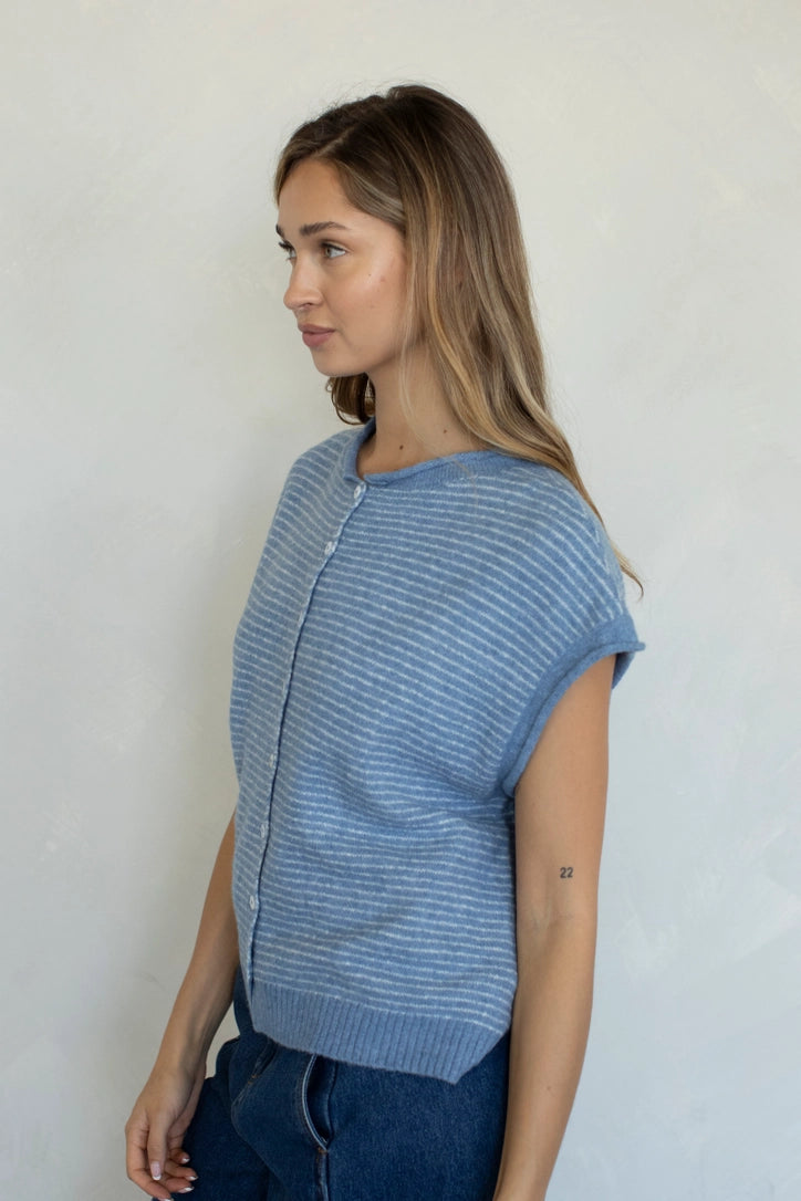 True Tides Cardigan Dusty Blue Stripe