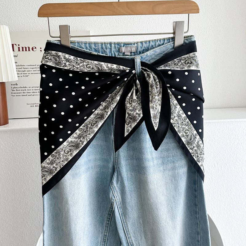 Dipped Shop - Minimalist Striped Cashew Waist Belt Silk Scarf MK2BLW6W6NSI70: C40