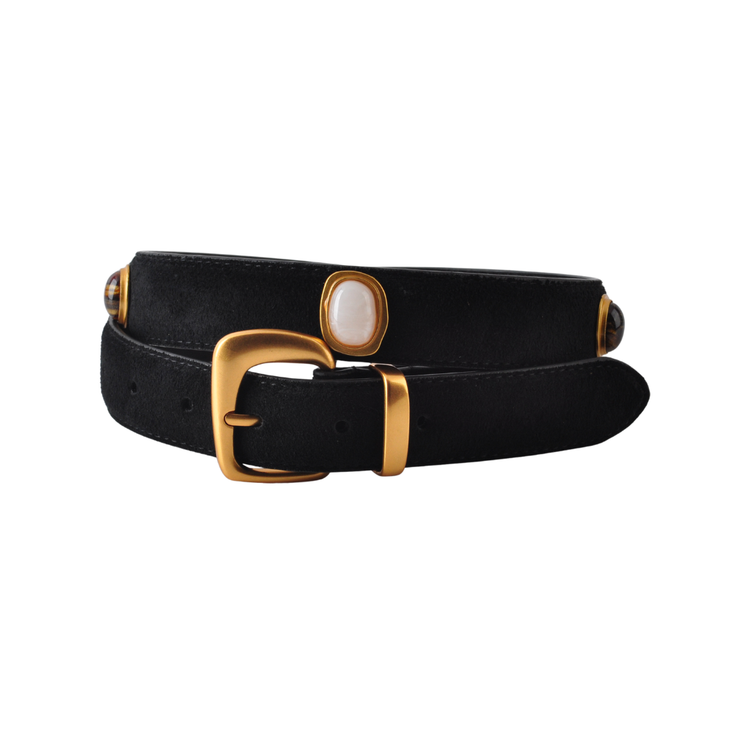 Suede Gemstone Belt Black