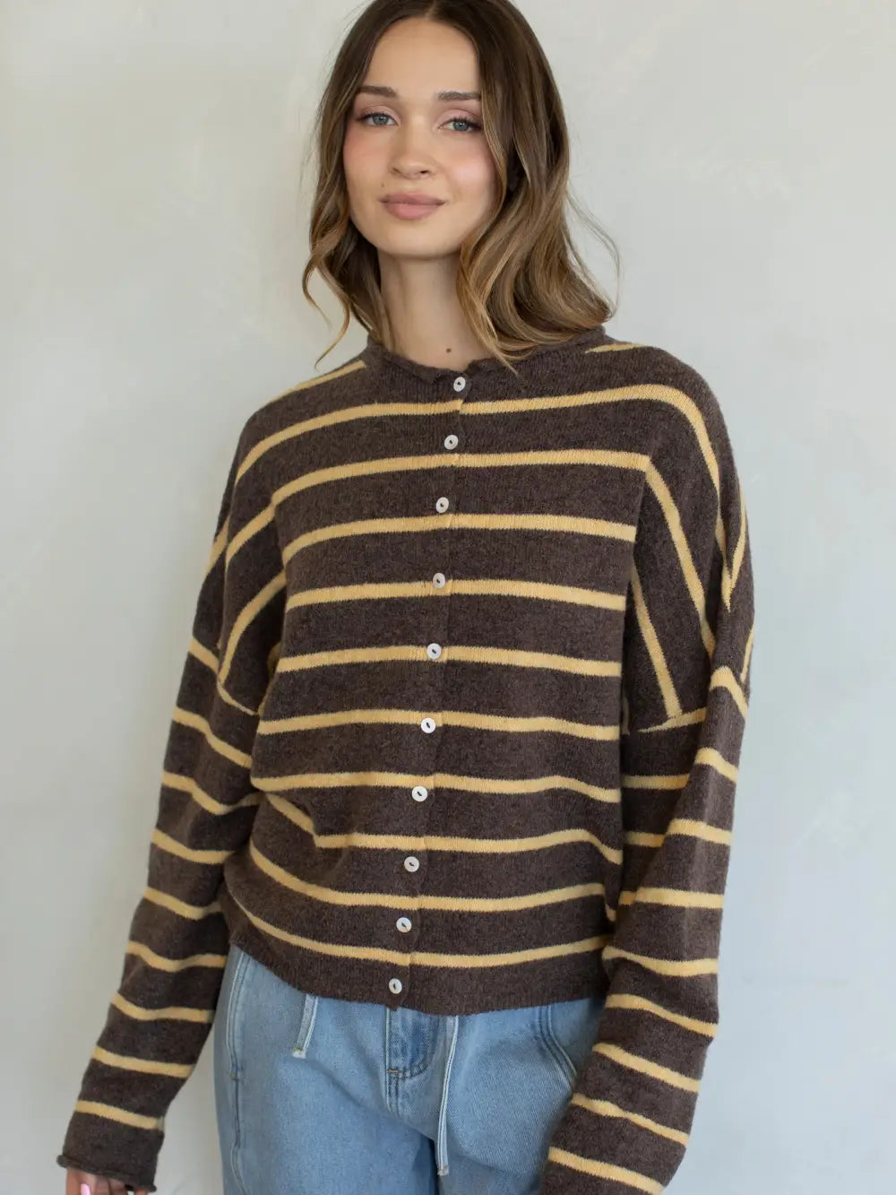 Lainey Striped Cardigan Brown/Org