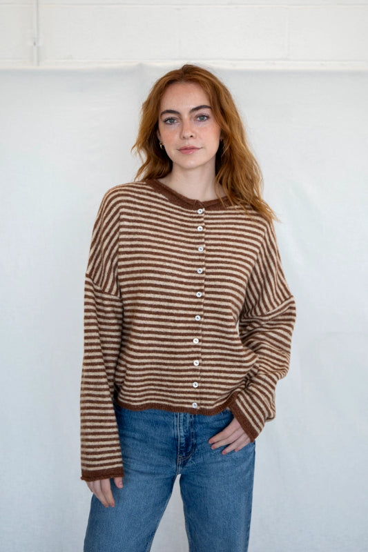Lainey Cardigan Brown Stripe