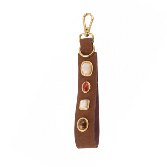 Gemstone Suede Keychain Caramel