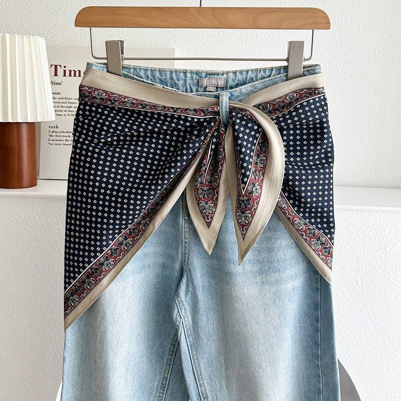 Dipped Shop - Minimalist Striped Cashew Waist Belt Silk Scarf MK2BLW6W6NSI70: C40