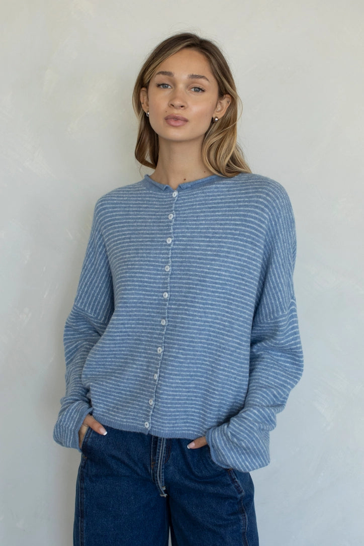 Lainey Cardigan Dusty Blue Stripe