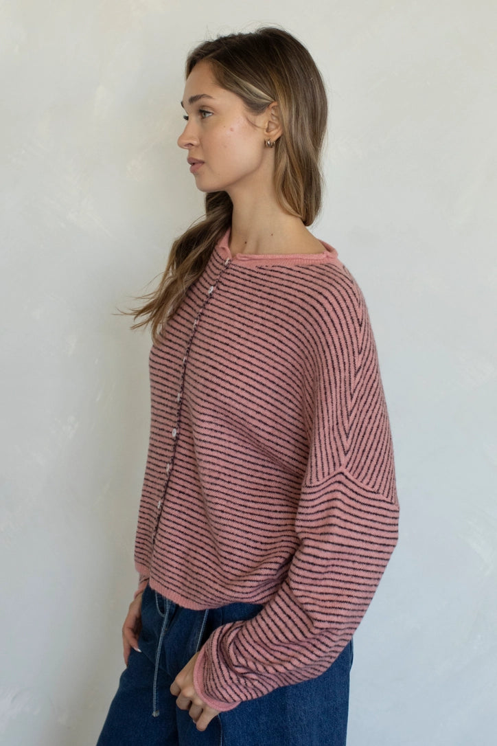 Lainey Cardigan Rose Stripe