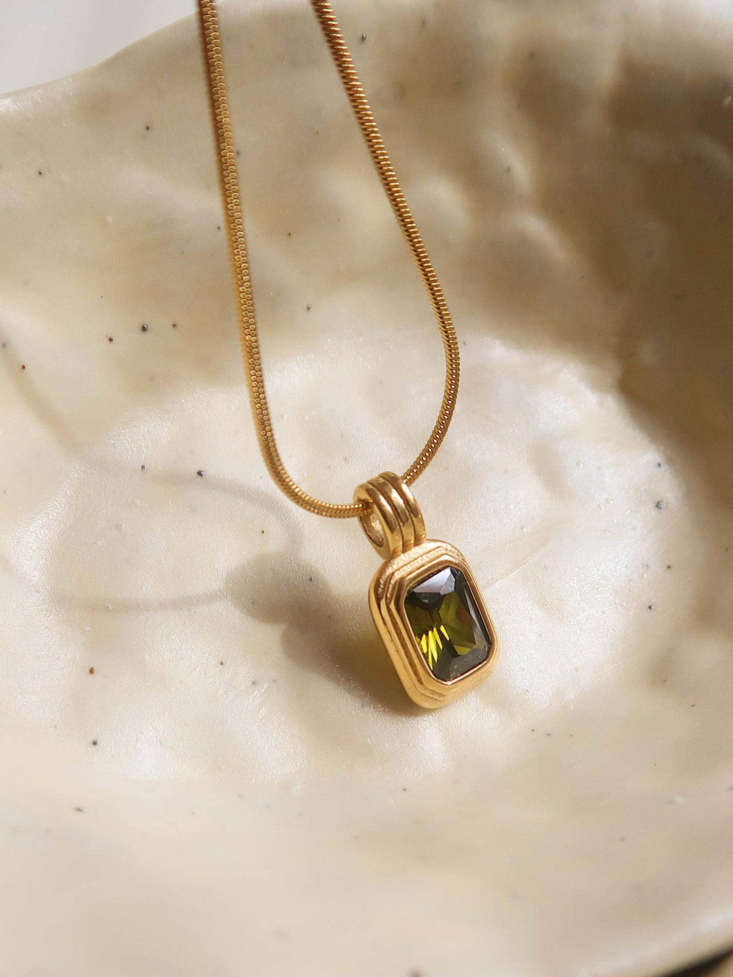 Maeve Square Stone Necklace Green