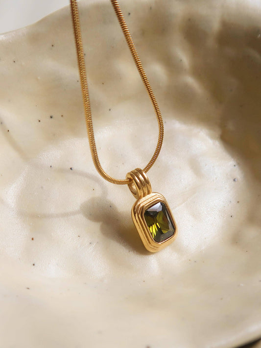 Maeve Square Stone Necklace Green
