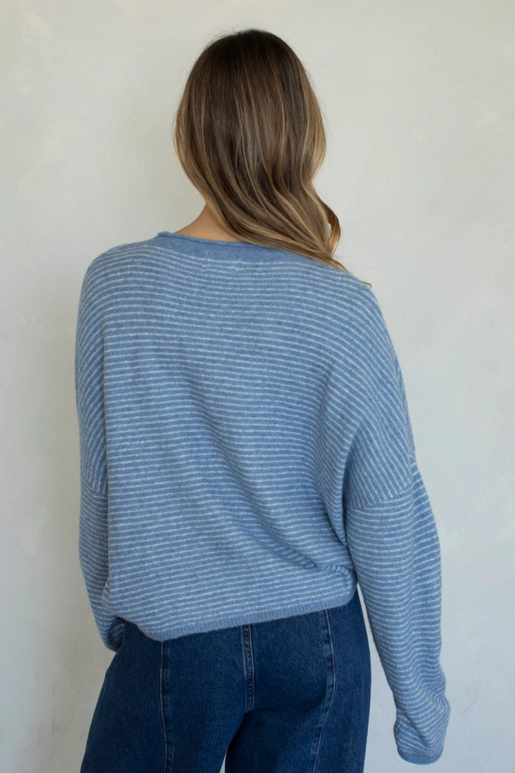 Lainey Cardigan Dusty Blue Stripe