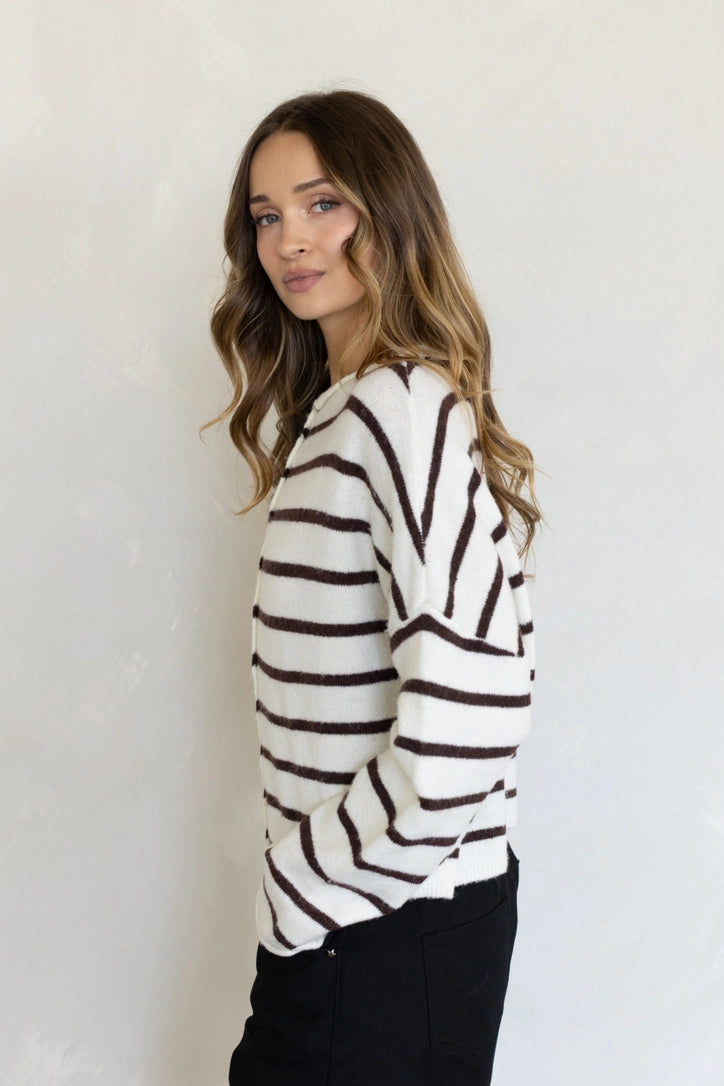 Lainey Cardigan Stripe Cream Brown