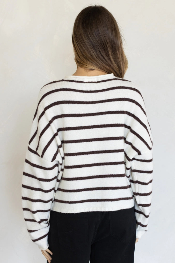 Lainey Cardigan Stripe Cream Brown