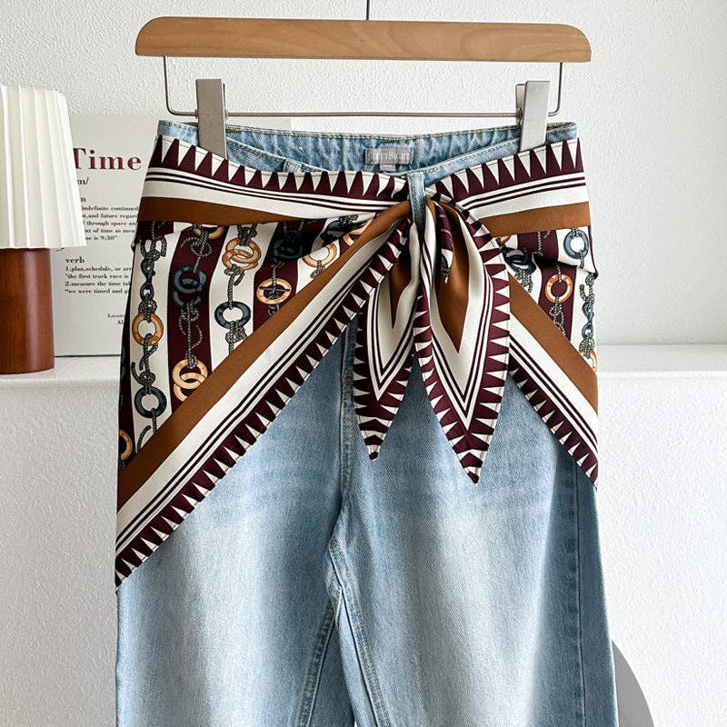 Dipped Shop - Minimalist Striped Cashew Waist Belt Silk Scarf MK2BLW6W6NSI70: C42